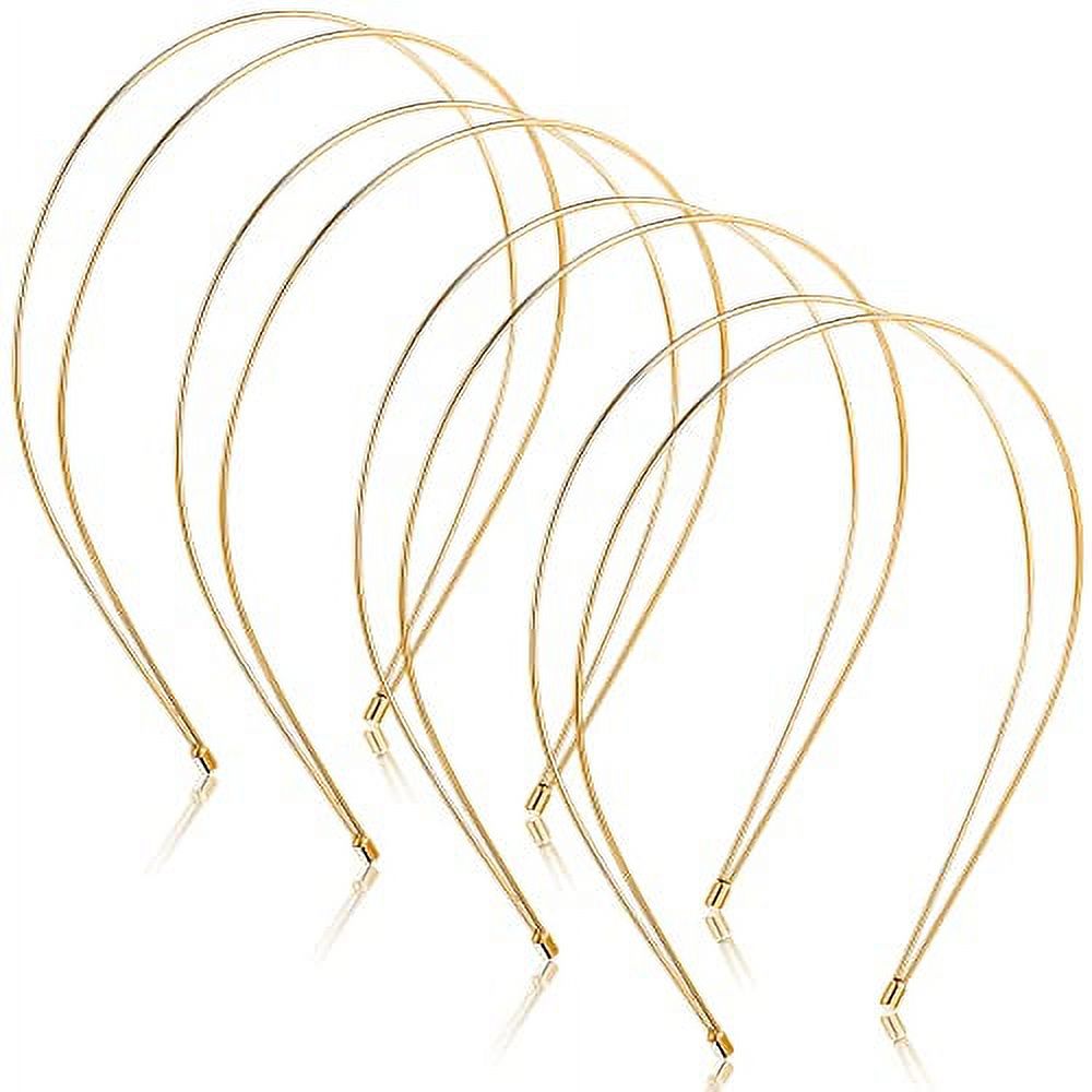 Syhood 4 Pieces Metal Thin Double Headbands Row Wire Headband for Women  Wedding Hair Band Elastic Metal Hairband for Girls(Gold) 